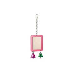 Игрушка для птиц SkyRus Зеркало с колокольчиками, розовое, пластик, 27,5х6,5х2,5 см