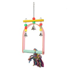 Качели для птиц SkyRus, с колокольчиками с минеральной жёрдочкой, разноцветные, 36х17 см