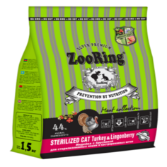 Сухой корм для кошек ZooRing Sterilized Cat, индейка с брусникой, 1,5 кг