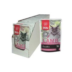 Влажный корм для кошек Blitz Sensitive Adult Cats, ягненок с индейкой в желе, 24шт по 85г