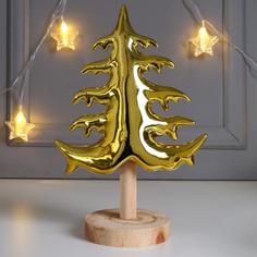 Сувенир керамика, дерево "Ёлочка на подставке" золото 26,2х9,8х17,5 см No Brand