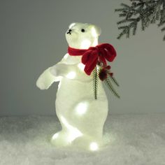 Статуэтка с подсветкой, 30 см, полиэстер/пластик, Белый медведь, Winter white Kuchenland
