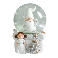 Снежный шар КНР "Дед Морозик на кресле", белый, полистоун, музыкальный, 11,5х11,5х14 см