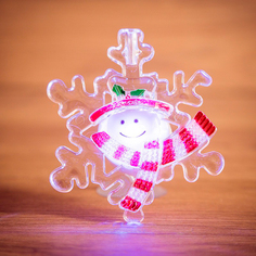 Фигурка светодиодная Neon-night Снеговик на снежинке, на присоске, 8 x 9 см, многоцветная