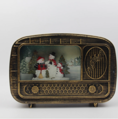 Новогодний сувенир Merry Christmas YJ- 2263, 15154 Приёмник в стиле ретро со снеговиками