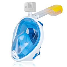 Маска для плавания снорклинга Free Breath с креплением для экшн-камеры синяя L/XL