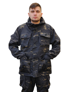 Камуфляжный костюм на флисе, рип-стоп, черный кмф 52-54/176-178 No Brand