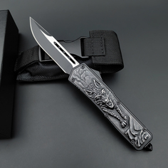 Автоматический складной нож Волк, клинок 87 мм, сталь 440С, фронтальный, цвет черный No Brand