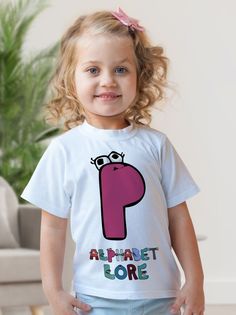 Футболка детская Alphabet lore Алфавит лора Буква P, белый, 92 No Brand