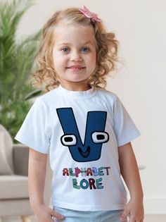 Футболка детская Alphabet lore Алфавит лора Буква V, белый, 128 No Brand