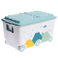 Пластишка Ящик для игрушек на колесах с декором "Горы" 685х395х385 мм (Светло-голубой) 431
