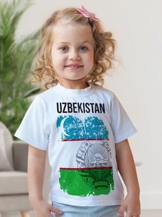 Футболка детская флаг Узбекистана, белый, 128 No Brand