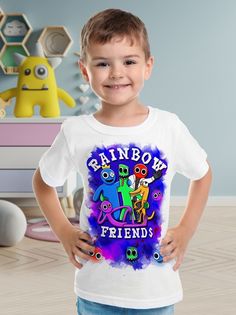 Футболка детская Радужные друзья Rainbow Friends В обнимку, белый, 116 No Brand