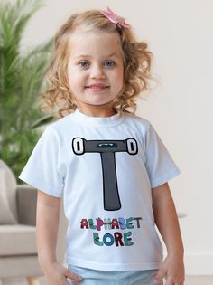 Футболка детская Alphabet lore Алфавит лора Буква T, белый, 146 No Brand