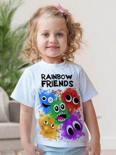 Футболка детская Радужные друзья Rainbow Friends Гримасы, белый, 116 No Brand