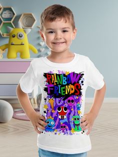 Футболка детская Радужные друзья Rainbow Friends Звезды, белый, 140 No Brand