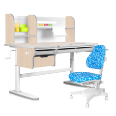 Комплект парта KinderZen Dali Plus клен/серый с синим с пузырями креслом Armata