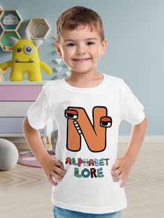 Футболка детская Alphabet lore Алфавит лора Буква N, белый, 98 No Brand