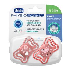 Пустышка Physio Light 2шт. 6-16мес.,силикон, Pink, рис. фламинго, нейтральный Chicco