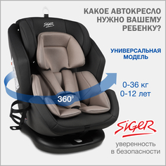 Автокресло детское Siger Ультра от 0 до 36 кг, антрацит