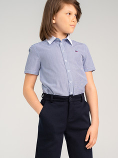 Сорочка текстильная для мальчиков PlayToday (regular fit), тёмно-синий,белый, 164
