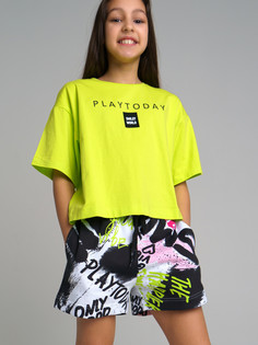 Футболка детская PlayToday Tween 12321145, светло-зеленый, черный, 128