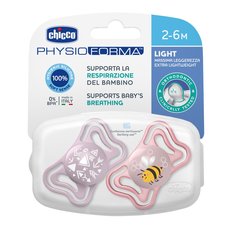 Пустышка Che Zhi Physio Light, 2шт., 2-6мес., силикон, Pink, рис. пчелка, стрелочки Chicco