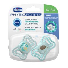 Пустышка Chicco Physio Light,2шт.,6-16мес.,силикон, Blue, рис. черепашка, солнечный