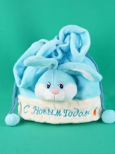 Мягкая игрушка Мэри Море Зайчик сумочка, голубой, 35 см