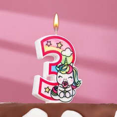 Свеча в торт "Единорог с шариком", цифра 3, розовый, 6,5 см Страна Карнавалия