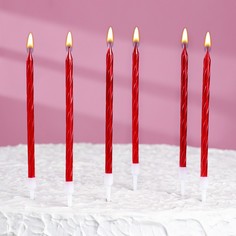 Свечи в торт витые с подставкой, 6 шт, 14 см, рубиновые Страна Карнавалия