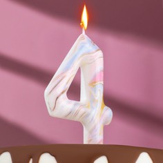 Свеча в торт "Белый мрамор", цифра "4", ГИГАНТ, 12,5 см Страна Карнавалия