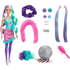 Кукла-сюрприз Barbie Color Reveal Glitter Сменные причёски, бирюзовые волосы, HBG38, 1 шт.