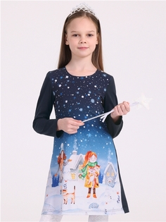 Платье детское Апрель 193дев804н0Р, девочки в снегу+темно-синий82, 116