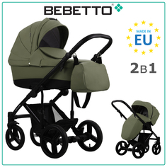 Коляска 2 в 1 Bebetto Magnum PRIMA 05, экокожа цвета хаки, рама черная