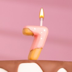 Свеча в торт "Клубничная глазурь", цифра "7", розовая No Brand