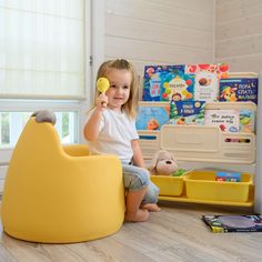 Стеллаж для книг детский UNIX Kids для хранения игрушек из пластика 2 полки + 2 ящика