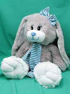 Мягкая игрушка Мэри Море Зайчик с шарфиком, голубой, серый, 48 см