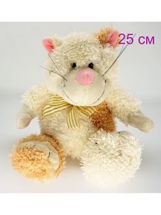 Мягкая игрушка Мэри море котенок с бантом 35 см молочный