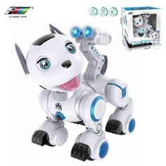 Собака-робот Дружок с пультом, белый, голубой, черный No Brand