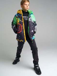 Куртка детская PlayToday 32211025, черный, зеленый, р. 164