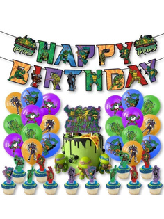 Декор-набор С Днем рождения, Черепашки-ниндзя, гирлянда, топперы, шары, ленты, 114510SMM No Brand