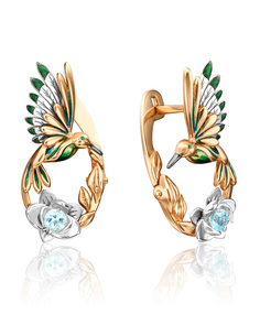 Серьги из красного золота/белого золота PLATINA jewelry 02-4687-00, топаз/эмаль