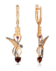 Серьги подвески из красного золота PLATINA jewelry 02-4696-00, гранат