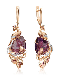 Серьги подвески из красного золота PLATINA jewelry 02-4530-00, топаз/аметист/эмаль