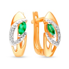 Серьги из красного золота 585Gold 102007527, изумруд/бриллиант