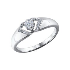 Кольцо помолвочное из белого золота р. 18,5 SOKOLOV Diamonds 1011478, бриллиант