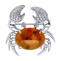 Брошь из серебра SOKOLOV 83040036, фианит/янтарь