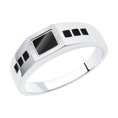 Кольцо печатка из серебра с эмалью р. 20 Diamant 94-112-00791-1
