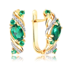 Серьги из желтого золота VALTERA 110693, бриллиант/изумруд искусственный